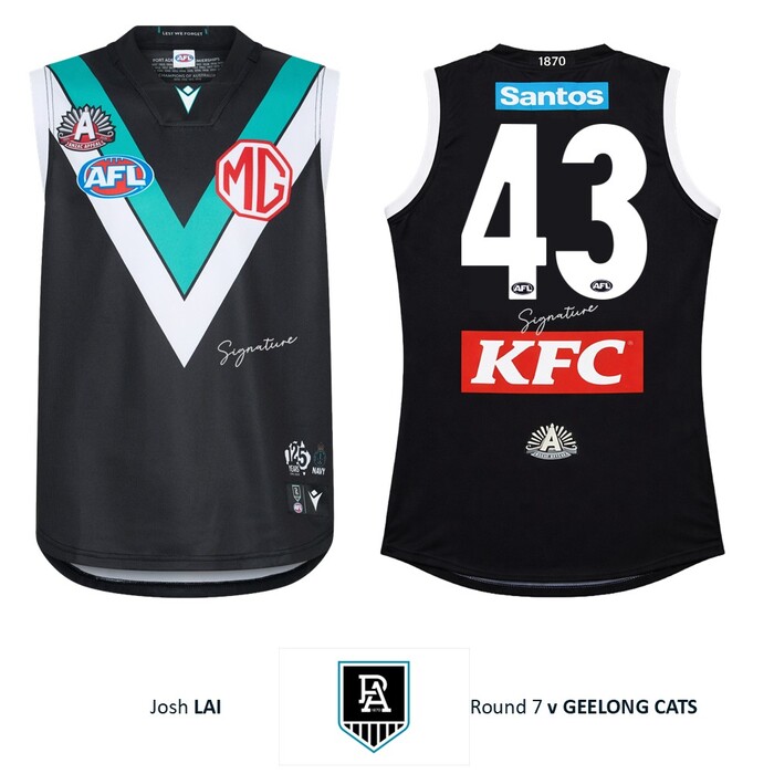 Josh Lai #43 Port Adelaide 2026 ANZAC Appeal Round Match-Worn Guernsey