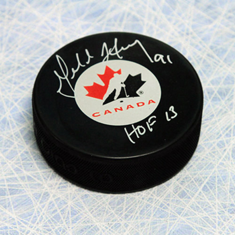 Geraldine Heaney Team Canada Autographed Puck with HOF Note