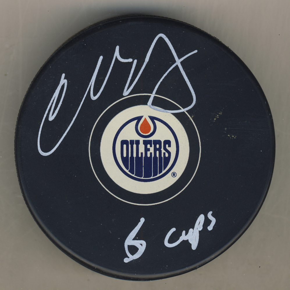 Charlie Huddy Edmonton Oilers Autgraphed Hockey Puck w/ 6 Cups
