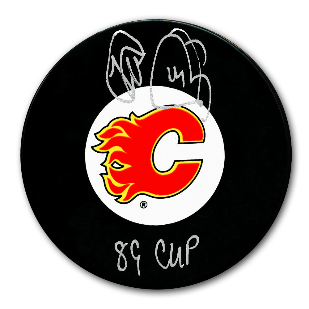 Theo Fleury Calgary Flames 1989 Cup Autographed Puck