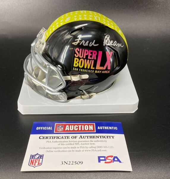 NFL - Multi Signed Super Bowl LX Mini Helmet Signed by ASL Crew Fred Bea...