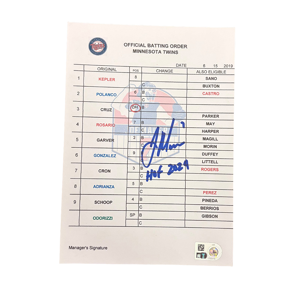 Autographed Replica Official Batting Order Card (Joe Mauer Number
