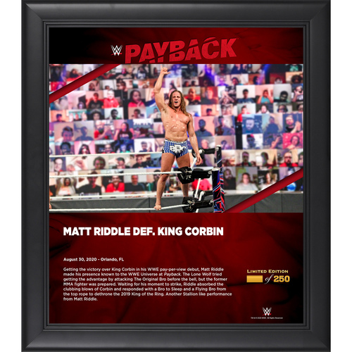 Matt Riddle Framed 15'' x 17'' 2020 Payback Collage with Piece of Event-Used Canvas - #1 of a Limited Edition of 250
