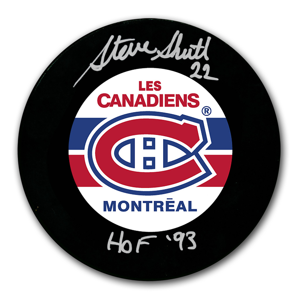 Steve Shutt Autographed Montreal Canadiens Les Canadiens Hockey Puck - HOF 1993