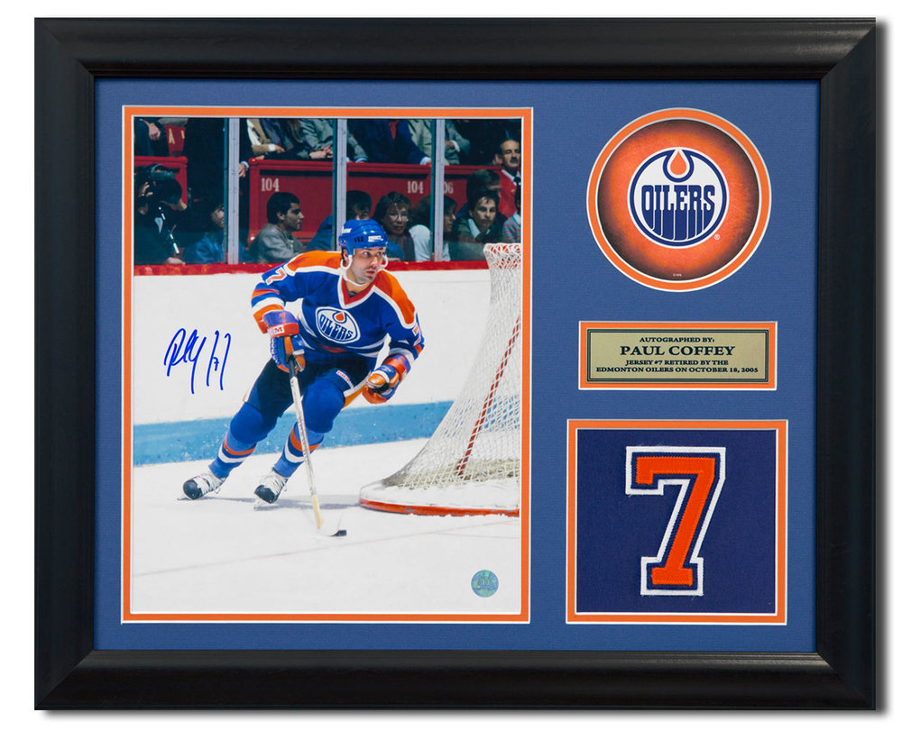 Paul Coffey Edmonton Oilers Signed Retired Jersey Number 23x19 Frame