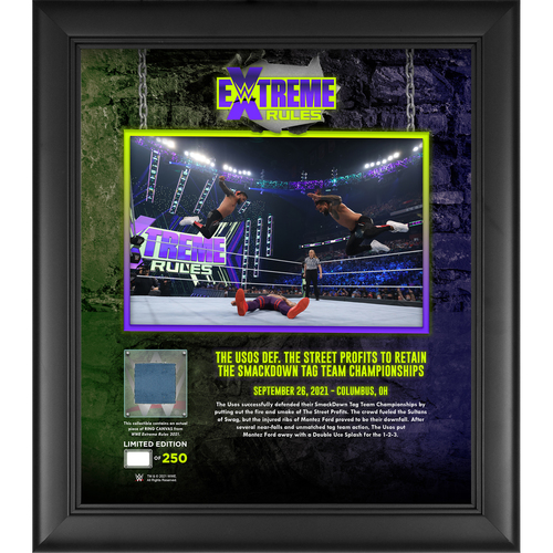 The Usos Framed 15'' x 17'' 2021 Extreme Rules Collage with Piece of Event-Used Canvas - #1 of a Limited Edition of 250