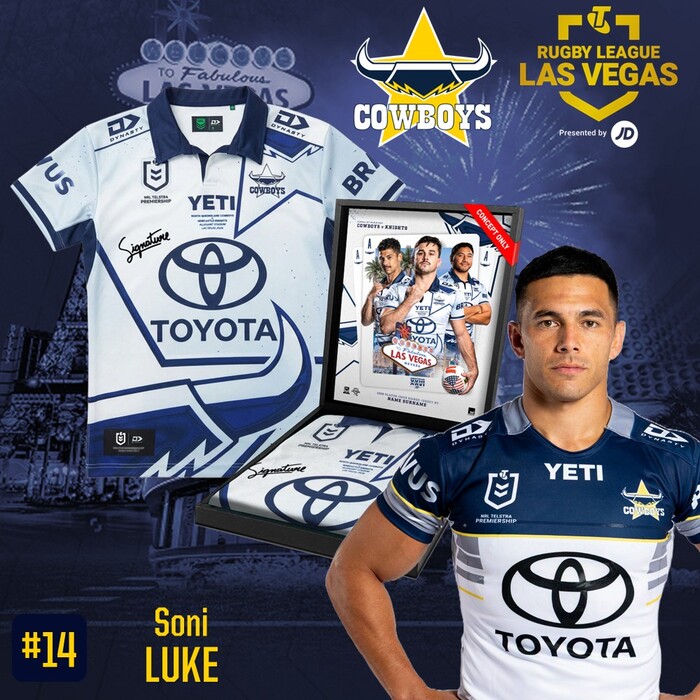 Photo of Soni Luke #14 2026 North Queensland Toyota Cowboys Vegas Player-Issue Jersey