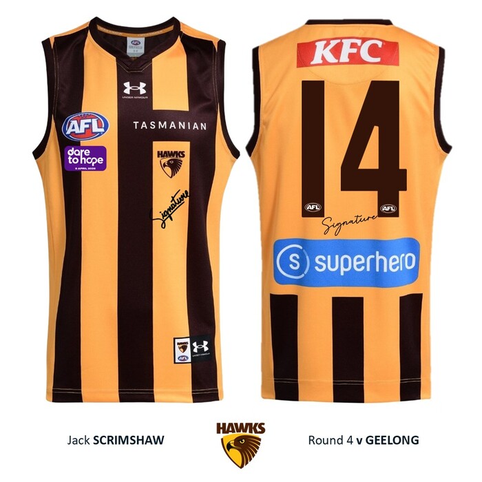 Photo of Jack Scrimshaw #14 Hawthorn 2026 Dare to Hope Guernsey