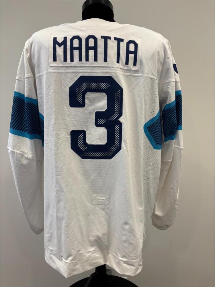 Olli Maatta Finland Game-Used White Jersey worn v. Slovakia on February 11, 2026, as a part of the 2026 Milano Cortina Winter Games.