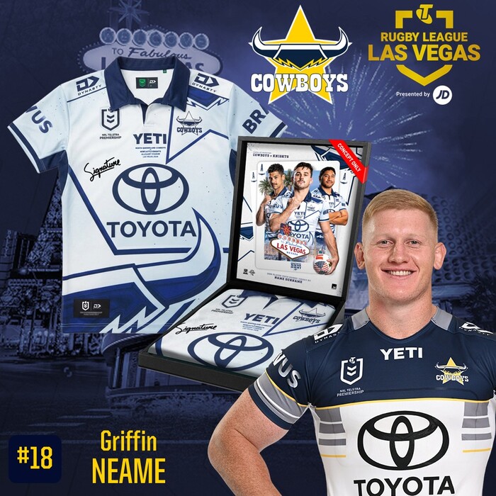 Photo of Griffin Neame #18 2026 North Queensland Toyota Cowboys Vegas Player-Issue Jersey
