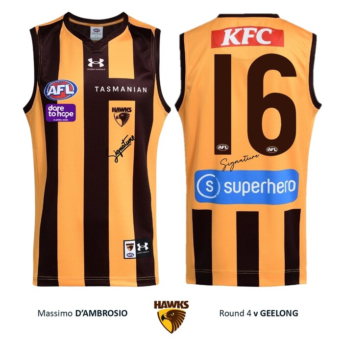 Photo of Massimo D'Ambrosio #16 Hawthorn 2026 Dare to Hope Guernsey