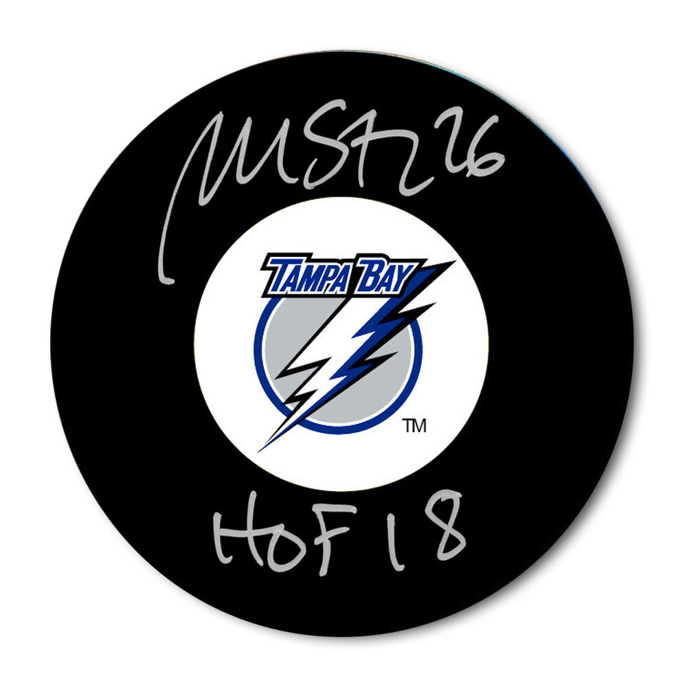 Martin St. Louis Autographed Tampa Bay Lightning Hockey Puck - HOF 2018
