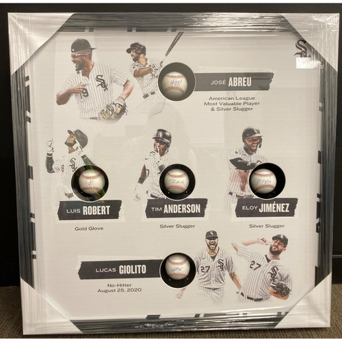 2020 White Sox Player Moments Autographed Baseball Frame - Giolito, Anderson, Abreu, Robert, Jimenez - PICK UP ONLY