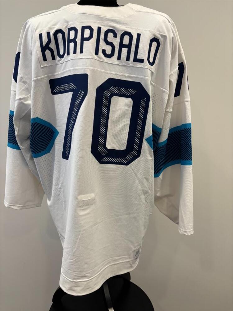 Joonos Korpisalo Finland Player-Worn White Jersey worn v. Canada on February 20, 2026, as a part of the 2026 Milano Cortina Winter Games - Backup Goalie