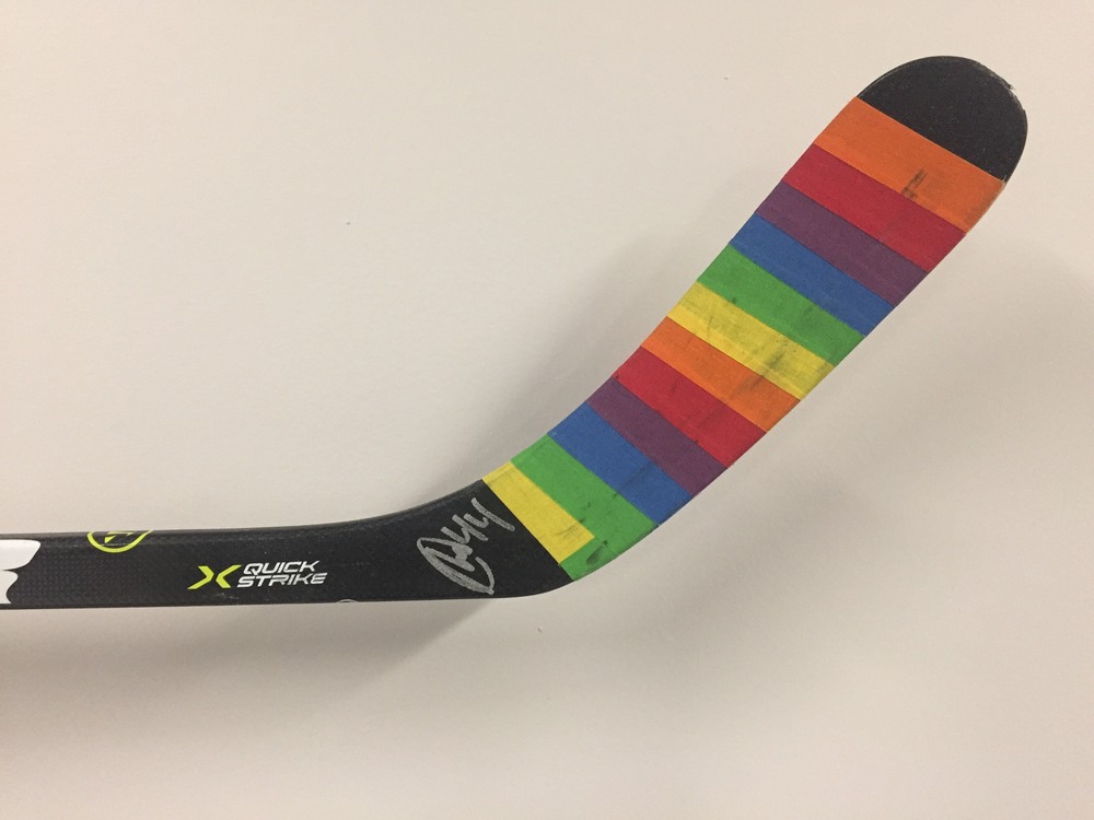 Miles Wood Pride Night Warm-Up Used Autographed Stick - New Jersey Devils