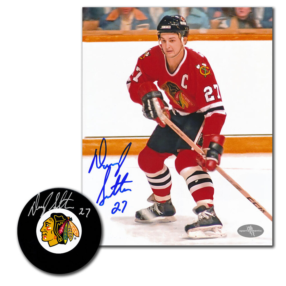 Darryl Sutter Autographed Chicago Blackhawks Hockey Puck & 8x10 Photo Combo