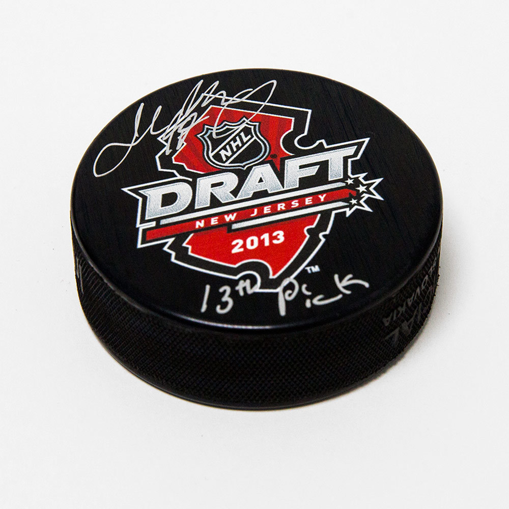 Josh Morrissey 2013 NHL Draft Day Autographed Hockey Puck with 13th