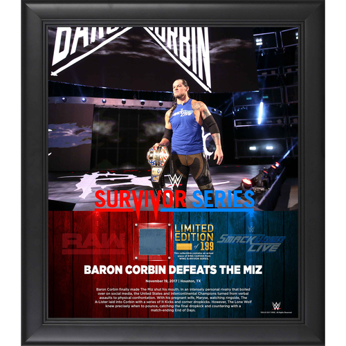 Baron Corbin Framed 15'' x 17'' 2017 Survivor Series Collage with Piece of Event-Used Canvas - #1 of a Limited Edition of 199