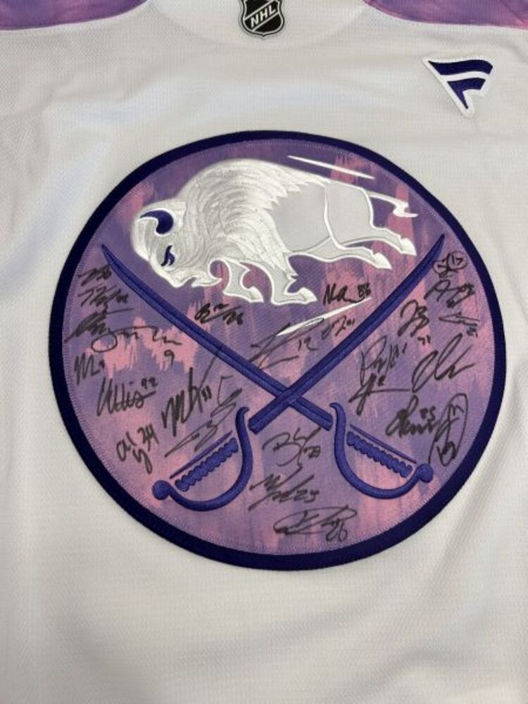 2025-26 Buffalo Sabres Team Signed Hockey Fights Cancer Jersey