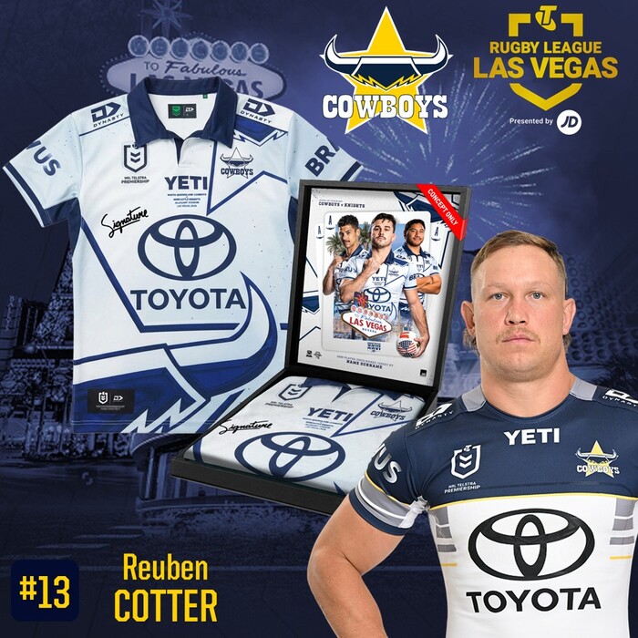 Photo of Reuben Cotter #13 2026 North Queensland Toyota Cowboys Vegas Player-Issue Jersey