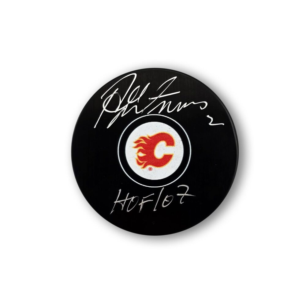 Al MacInnis Autographed Calgary Flames Hockey Puck Inscribed HOF 07