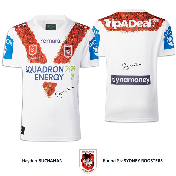 Photo of Hayden Buchanan #20 St George Illawarra Dragons 2026 Anzac Round Jersey
