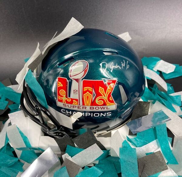 Eagles - DeVonta Smith Signed Commemorative Super Bowl LIX Mini Helmet W...