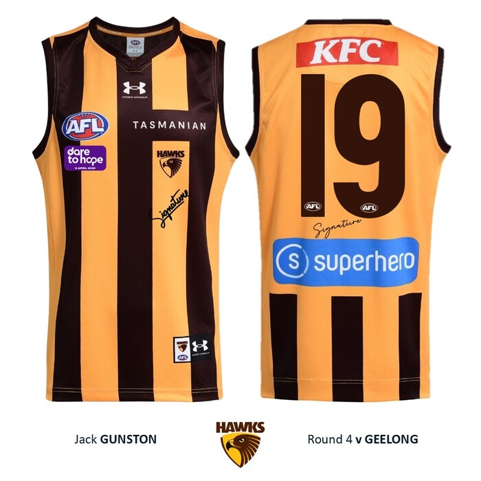 Photo of Jack Gunston #19 Hawthorn 2026 Dare to Hope Guernsey