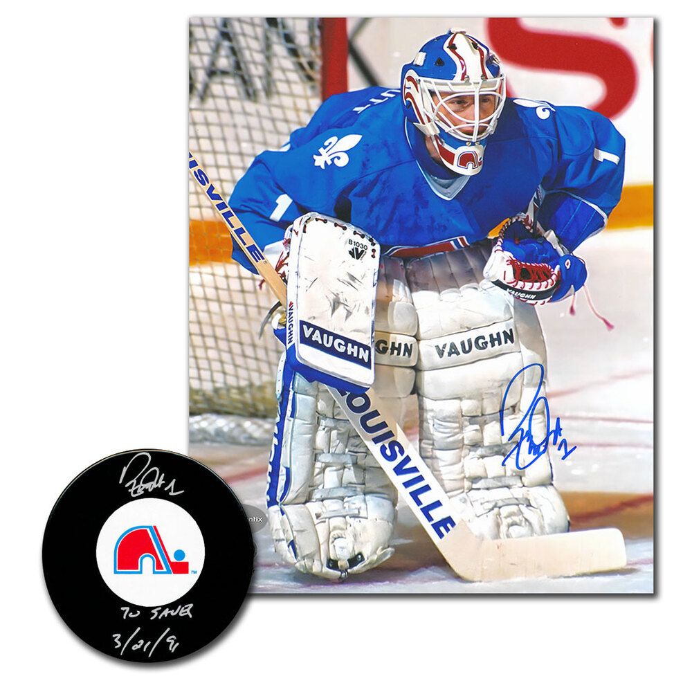 Ron Tugnutt Autographed Quebec Nordiques Hockey Puck & 8x10 Photo Combo