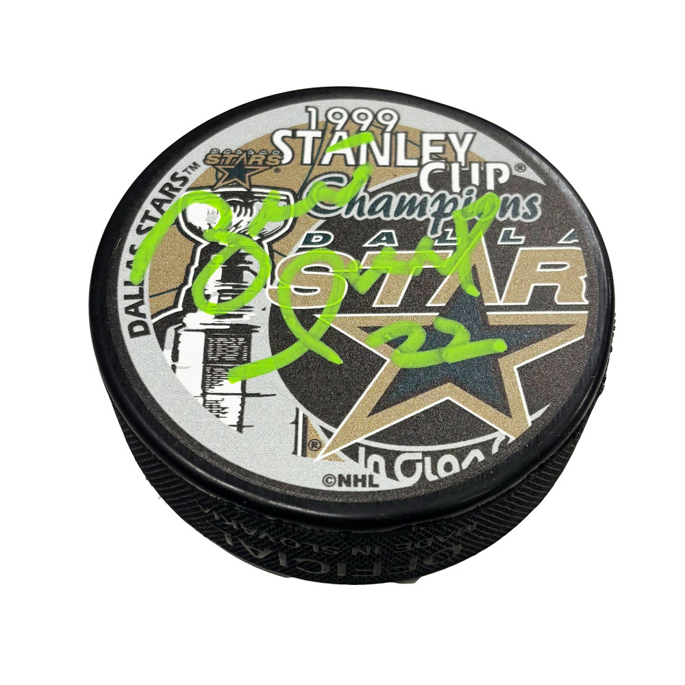 BRETT HULL Signed 1999 Stanley Cup Champions Puck - Dallas Stars 