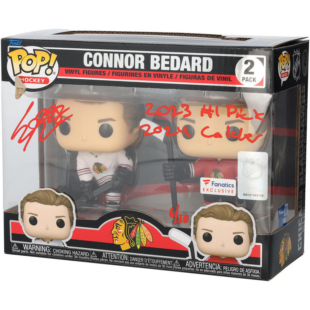 Connor Bedard Chicago Blackhawks Autographed Two-Pack Funko Pop! Vinyl Figure with Multiple Inscriptions - Limited Edition of 10 