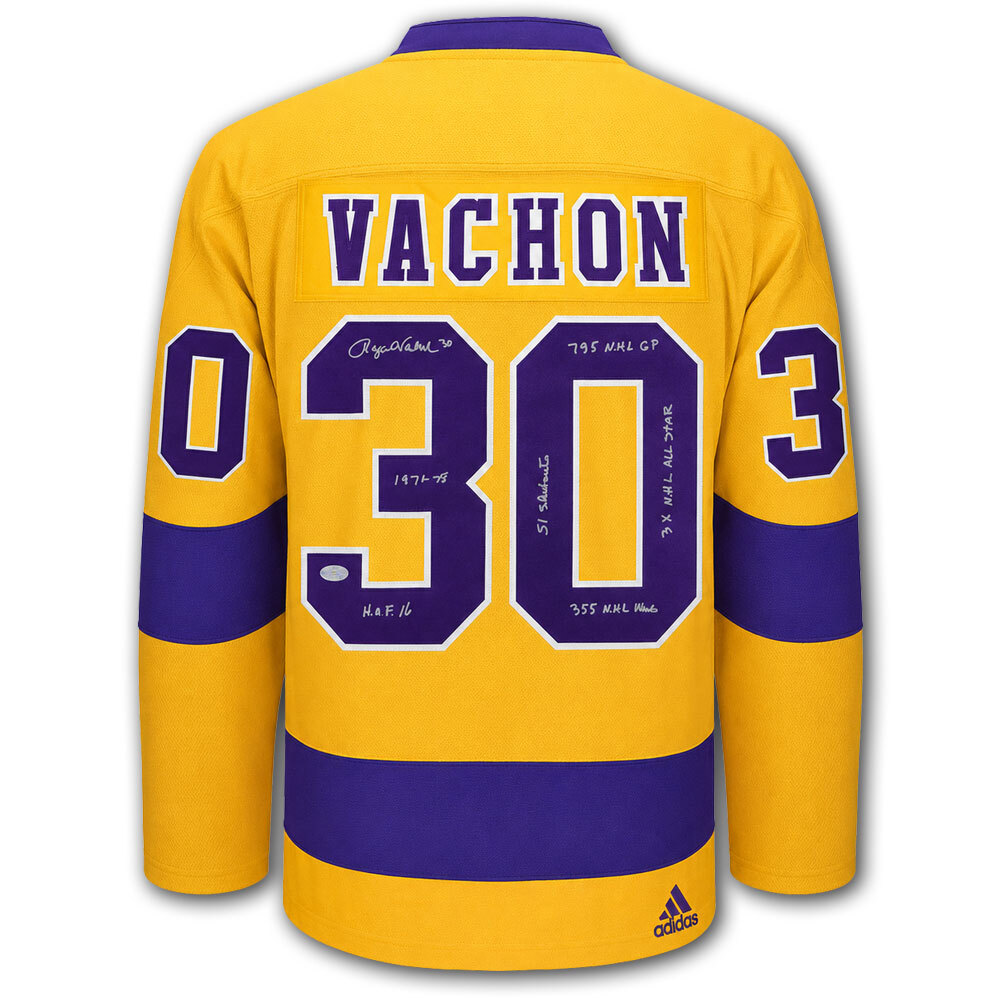 Rogie Vachon Autographed Los Angeles Kings Adidas Pro Jersey - Career Inscriptions