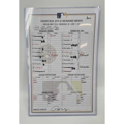 Replica Lineup Card Replica Lineup Card 6/11/24 vs TOR Carlos Rodriguez Debut | Milwaukee ...