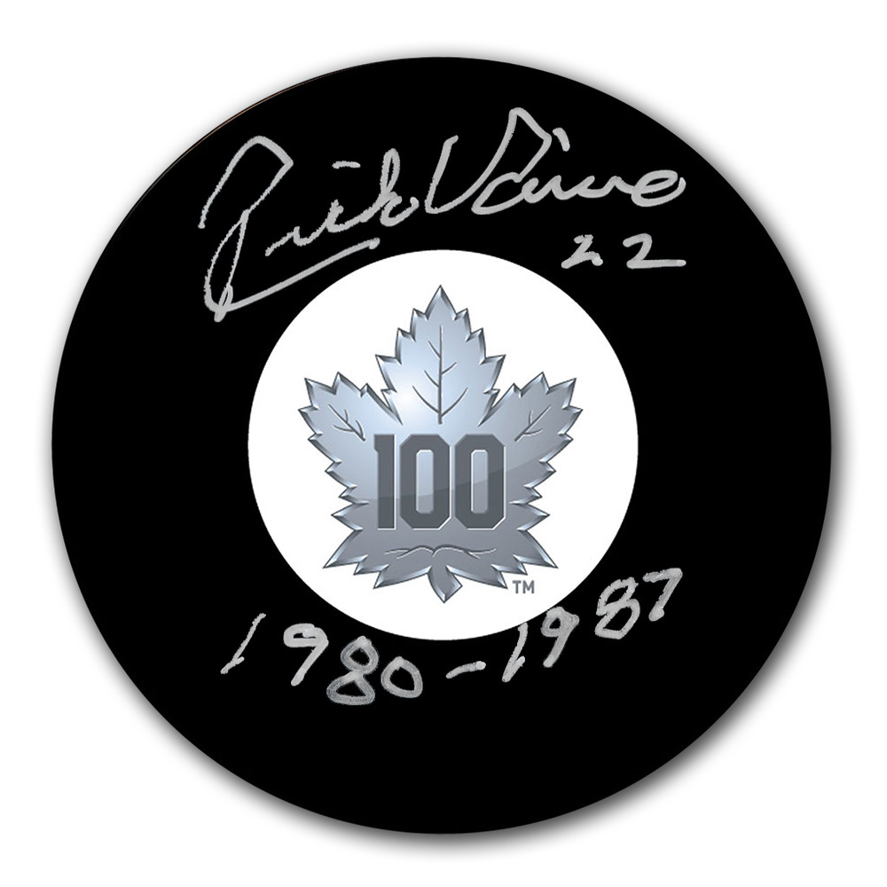 Rick Vaive Autographed Toronto Maple Leafs 100th Anniversary Hockey Puck