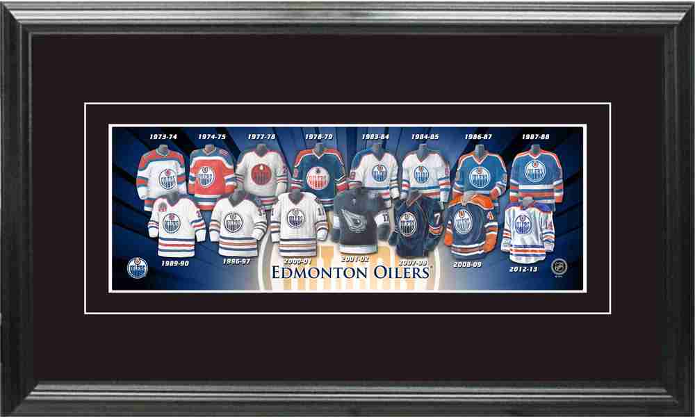 Edmonton Oilers 5x15 Framed Jersey Evolution Print NHL Auctions