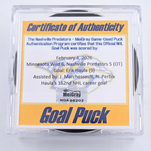 Image of Haula, Erik - Nashville Predators - February 4, 2026 vs. Minnesota Wild (Predators Logo)