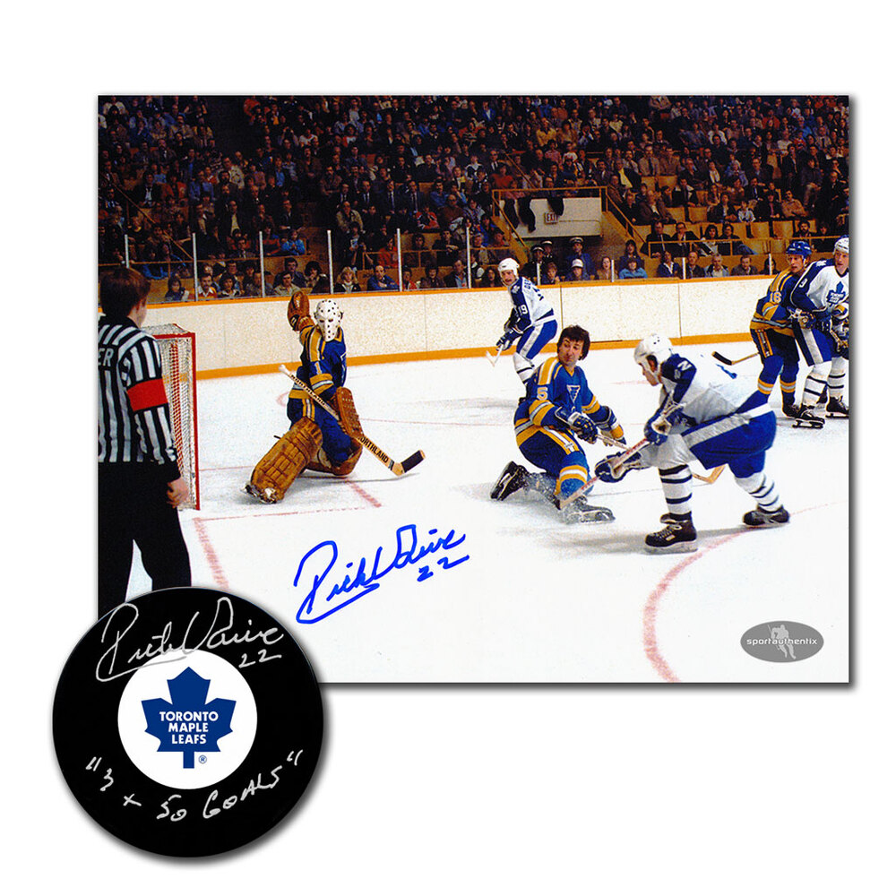 Rick Vaive Autographed Toronto Maple Leafs Hockey Puck & 8x10 Photo Combo