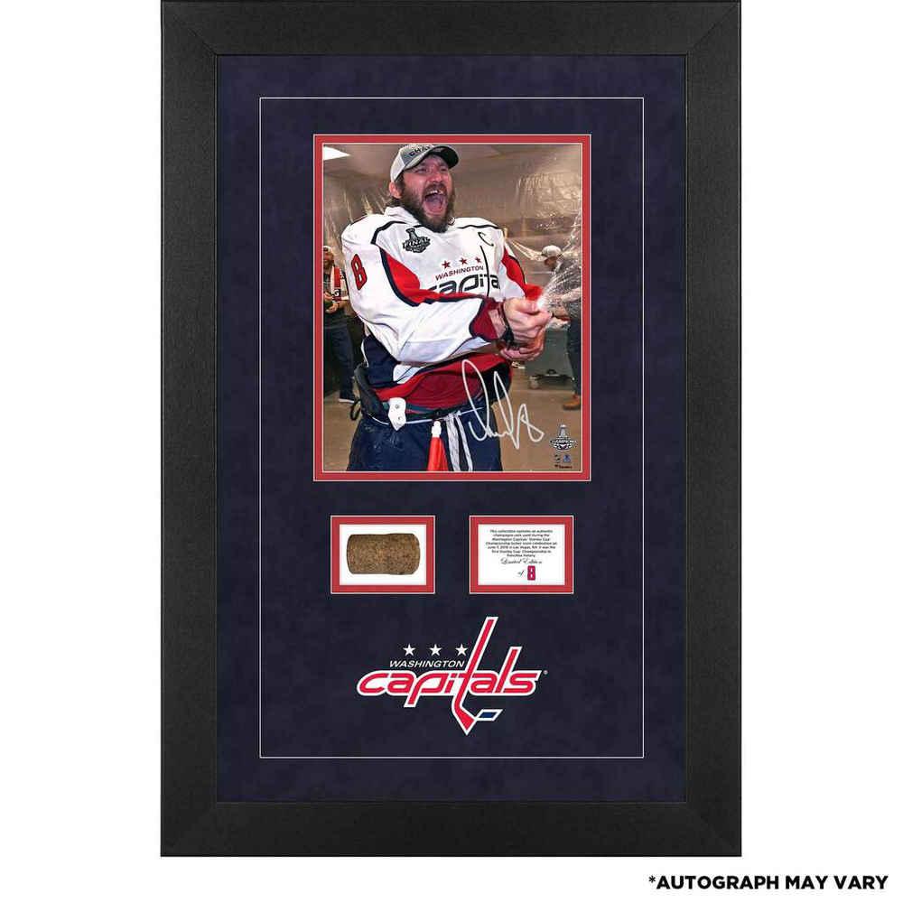 Washington Capitals Deluxe Framed 2018 Stanley Cup Champs Locker Room Used Cork With Autographed Alex Ovechkin Celebration Photo - Limited Edition of 8