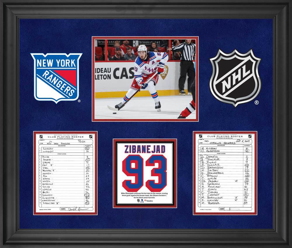 New York Rangers Framed Autographed Original LineUp Cards from October