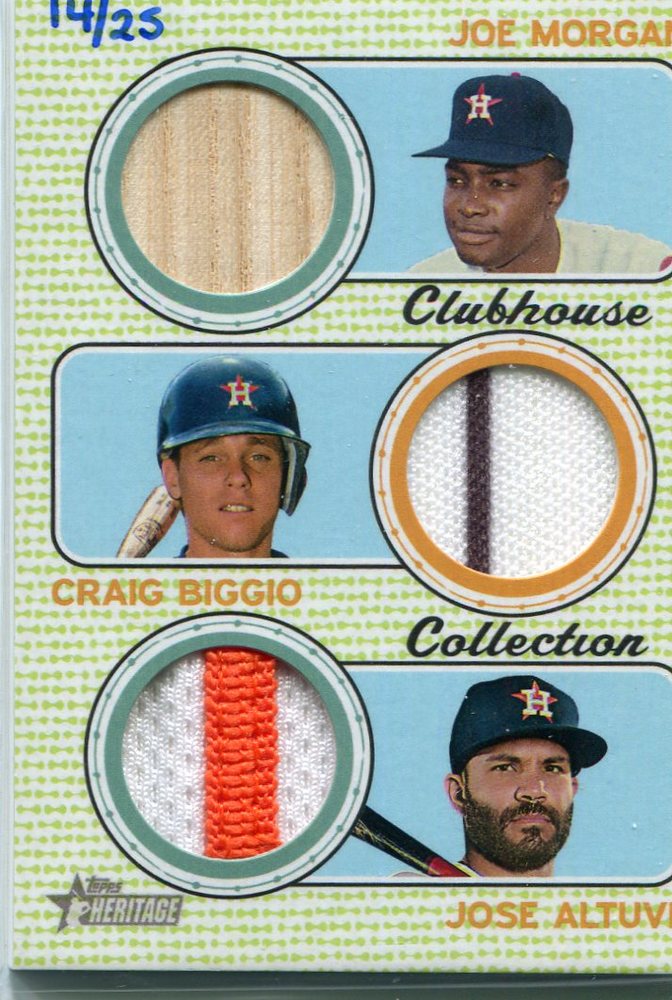 2017 Topps Heritage Clubhouse Collection Triple Relics Craig Biggio/Jose Altuve/Joe Morgan 14/25