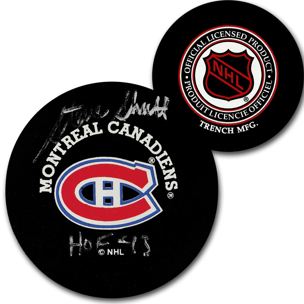 Steve Shutt Autographed Montreal Canadiens Vintage Trench Puck w/HOF 93 Inscription