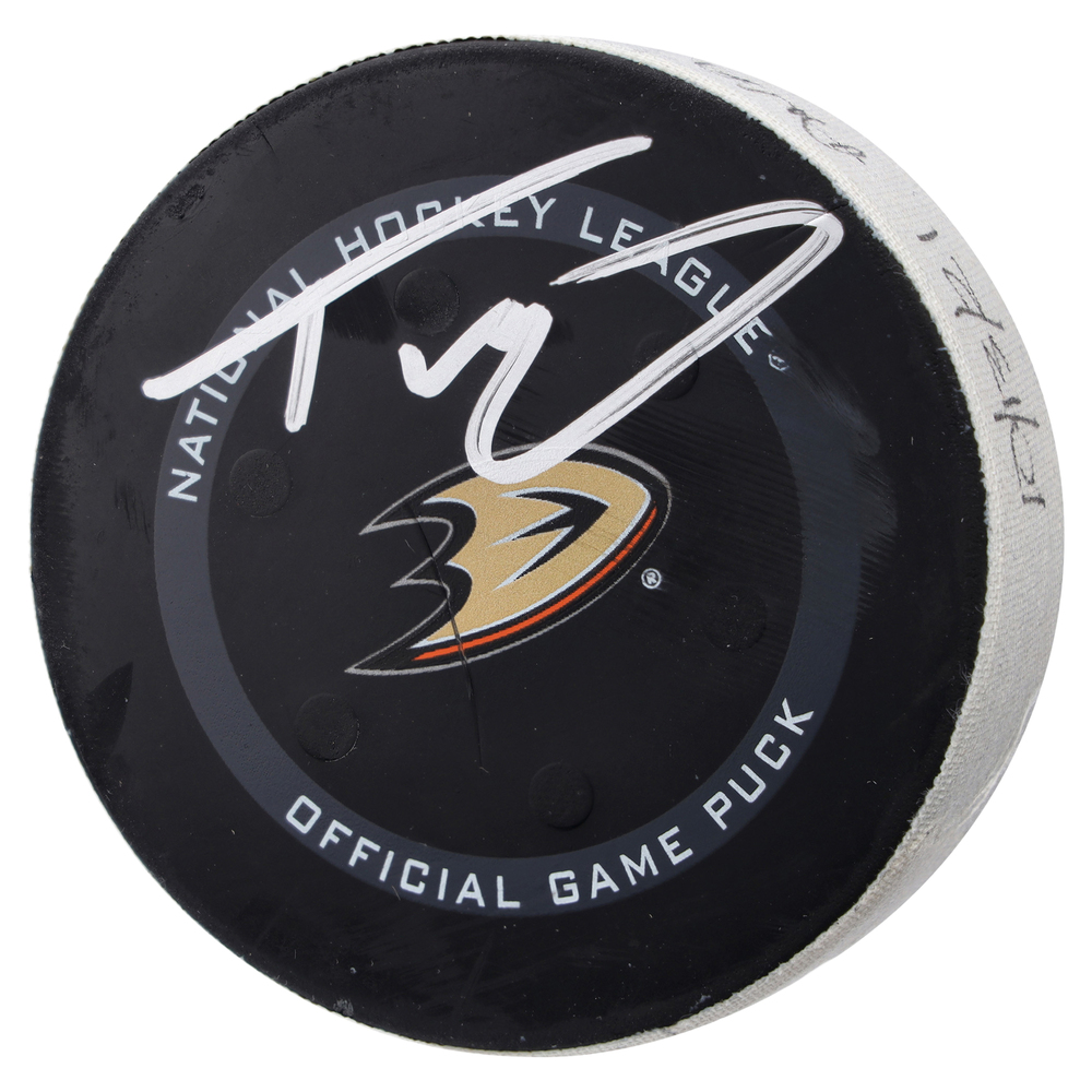 Trevor Zegras Anaheim Ducks Autographed Game-Used Puck from the 2021-22 Regular Season  - NHL Auctions Exclusive
