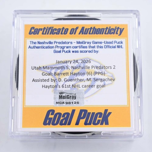 Image of Hayton, Barrett - Utah Mammoth - January 24, 2026 at Nashville Predators (Predators Logo)