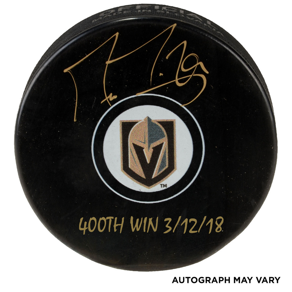 Marc-Andre Fleury Vegas Golden Knights Autographed Hockey Puck with 400th Win 3/12/18 Inscription