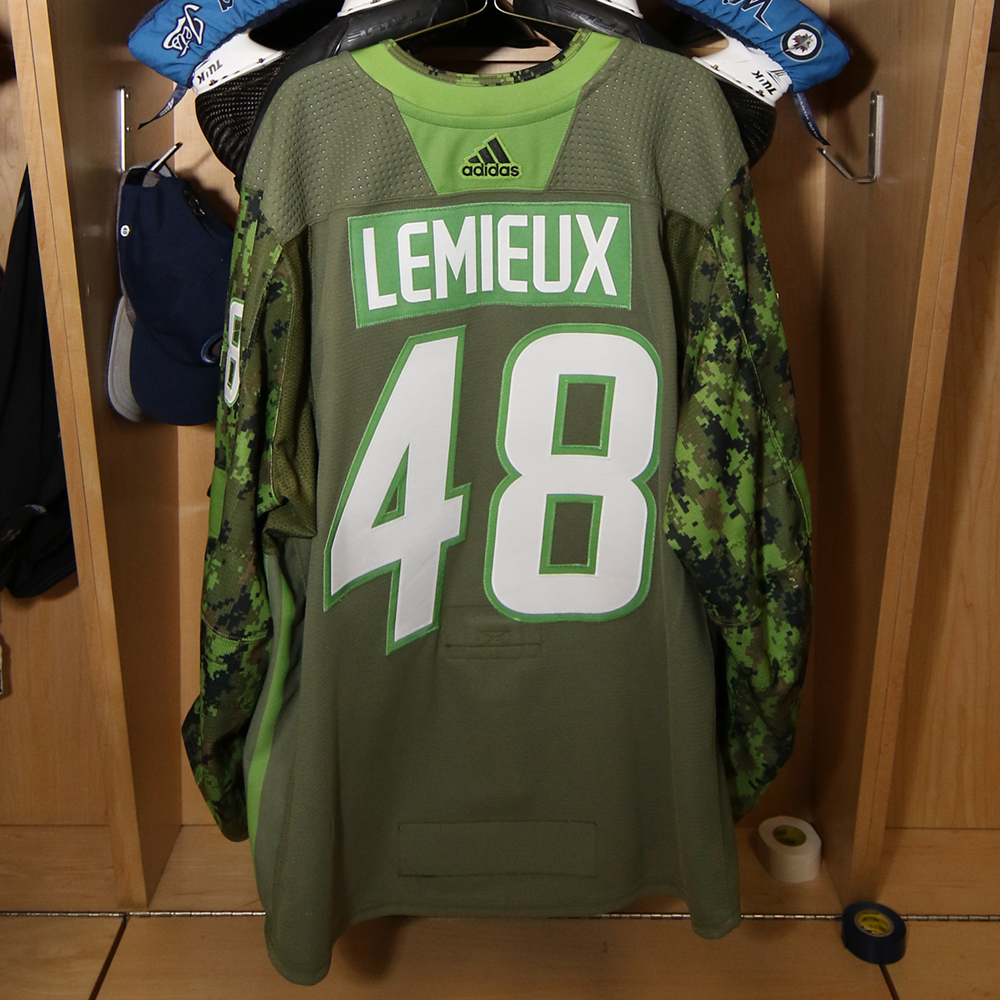 BRENDAN LEMIEUX Warm Up Worn Canadian Armed Forces Jersey Winnipeg Jets NHL Auctions