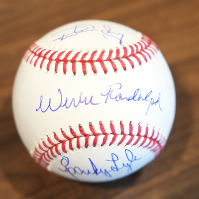 Sparky Lyle, Ron Guidry and Willie Randolph Autographed MLB Baseball