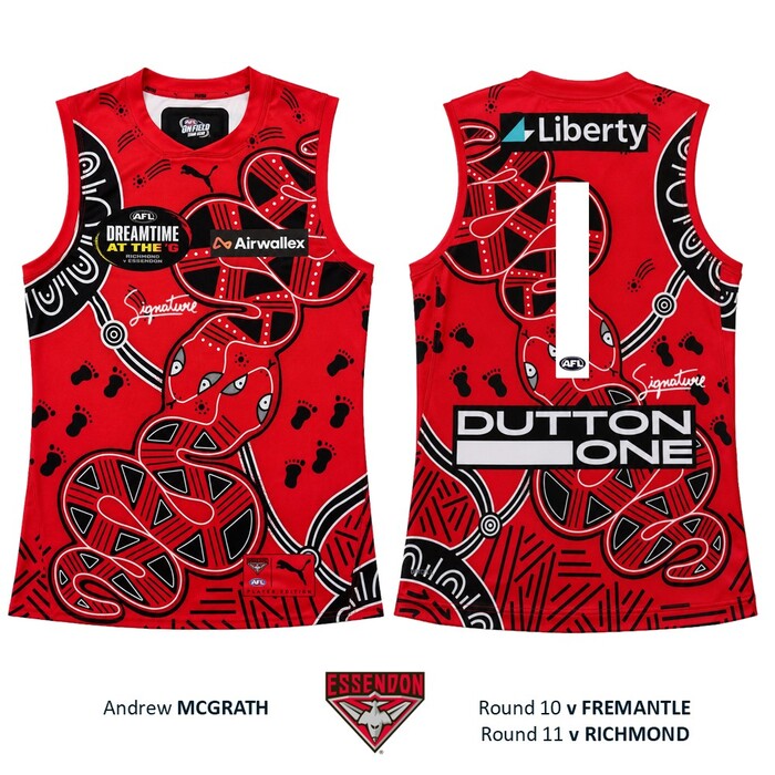 Photo of Andrew McGrath #1 Essendon 2026 Dreamtime Guernsey 