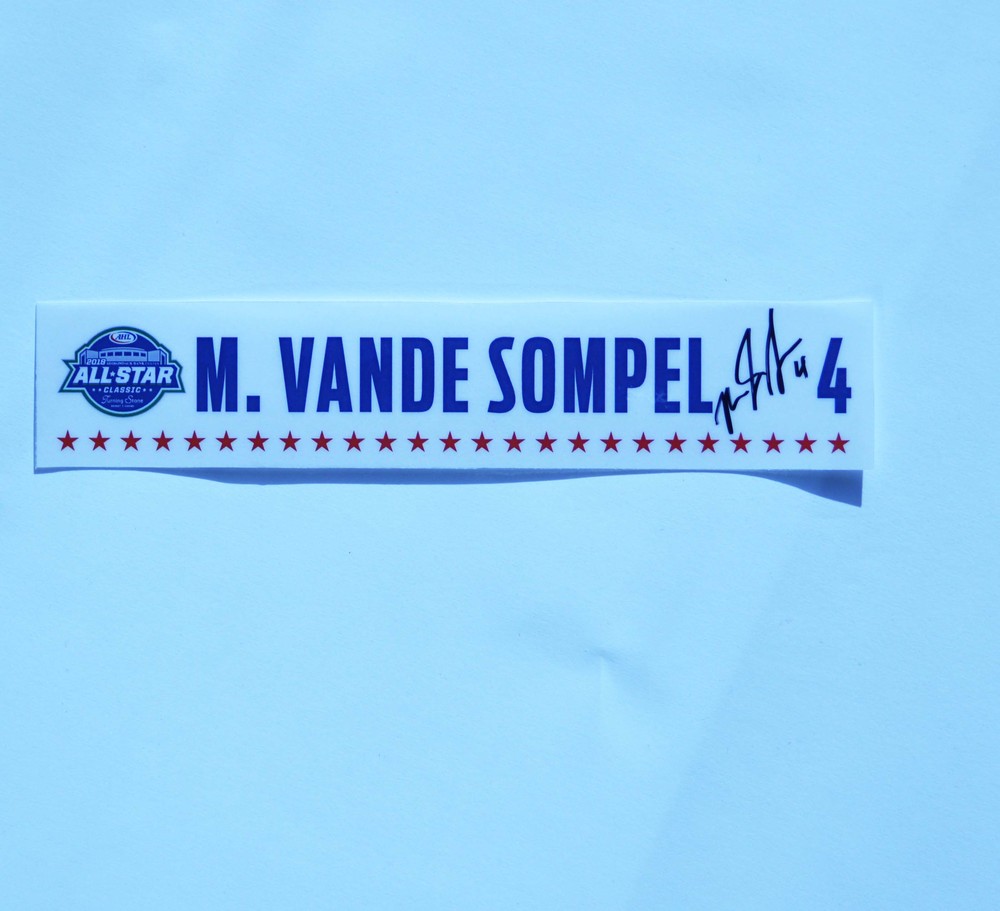 2018 AHL All-Star Classic Locker Room Nameplate Used and Signed by #4 Mitch Vande Sompel