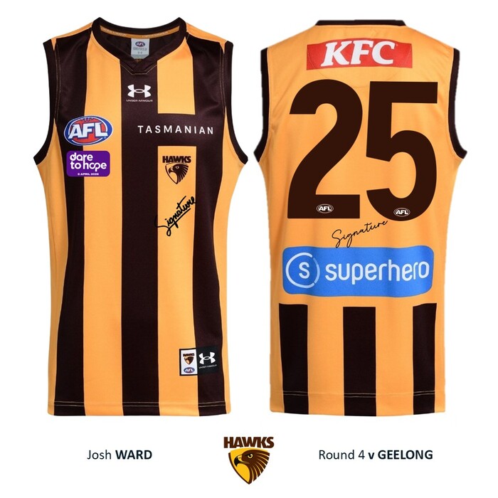 Photo of Josh Ward #25 Hawthorn 2026 Dare to Hope Guernsey