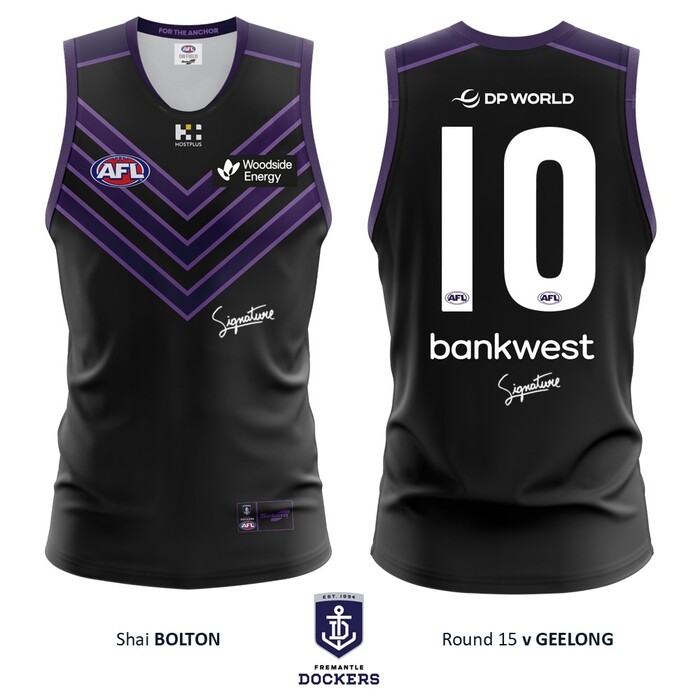 Photo of Shai Bolton #10 Fremantle 2026 Stealth Match-Worn Guernsey